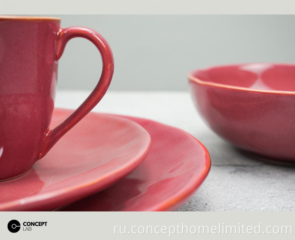 Reactive Glazed Stoneware Dinner Set In Rose Red Ch22067 G01 2